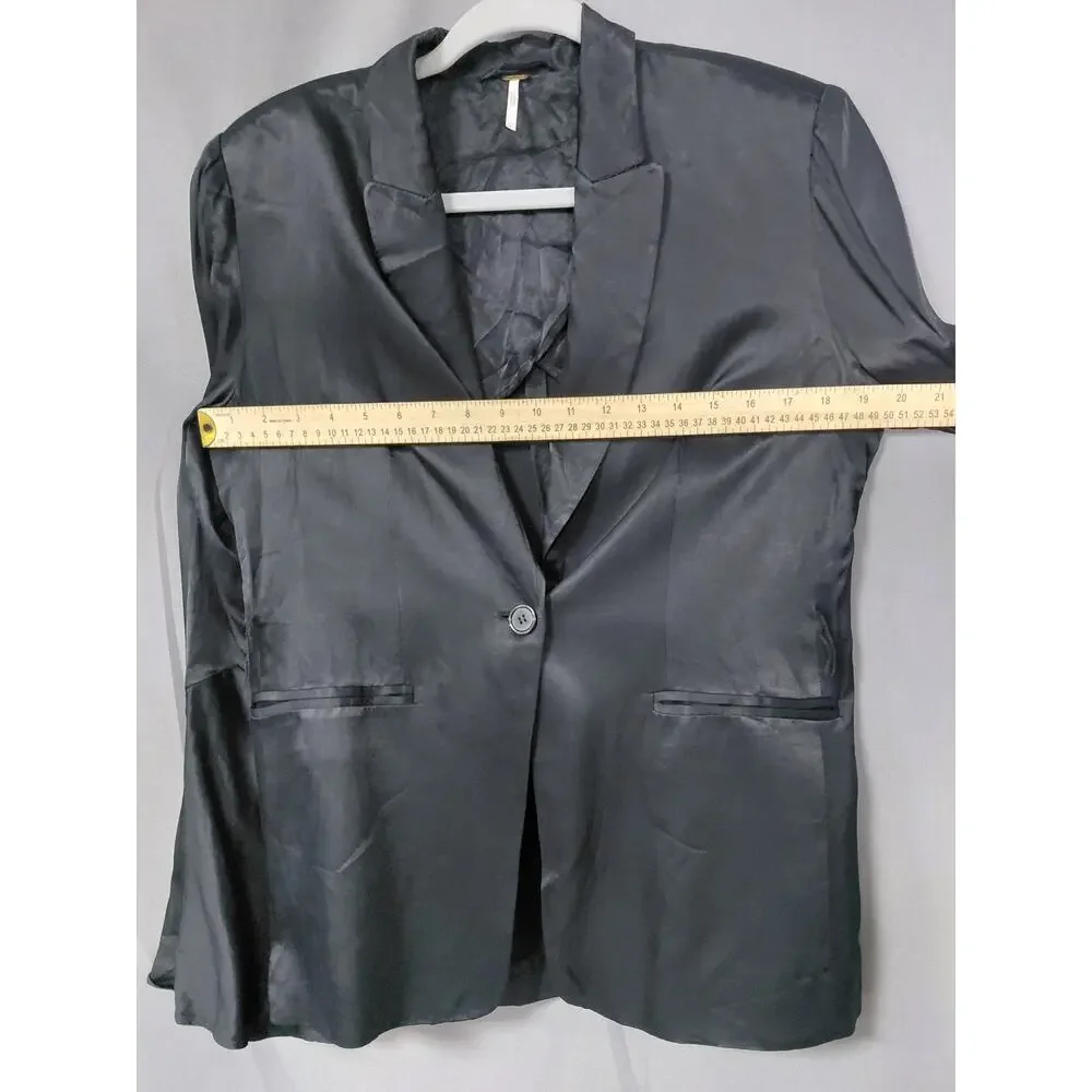 Free People Black Satin Collared Lined Bell Sleeve Jacket Vest Women Size S